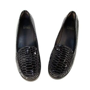 Stuart Weitzman Glossy Black Snakeskin Textured Loafers Shoes